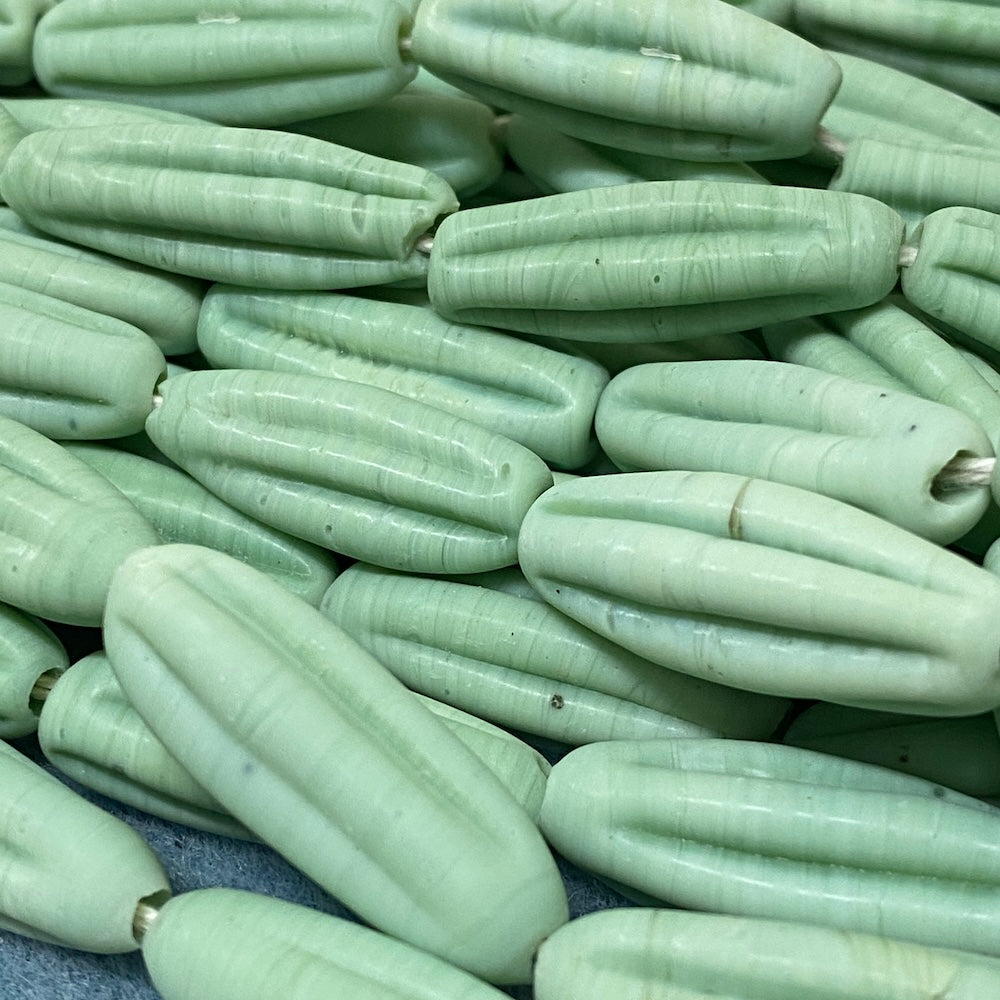 Starfruit Long - Spearmint Green Matte - Java Glass Lampwork Beads - (1 strand)