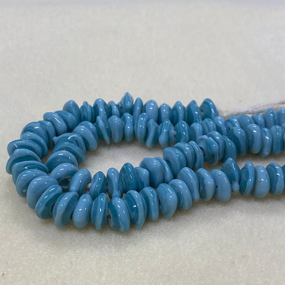 Triangle Rondelle - 2-Tone Milky Blue Opaque - Java Glass Lampwork Beads - (1 strand)