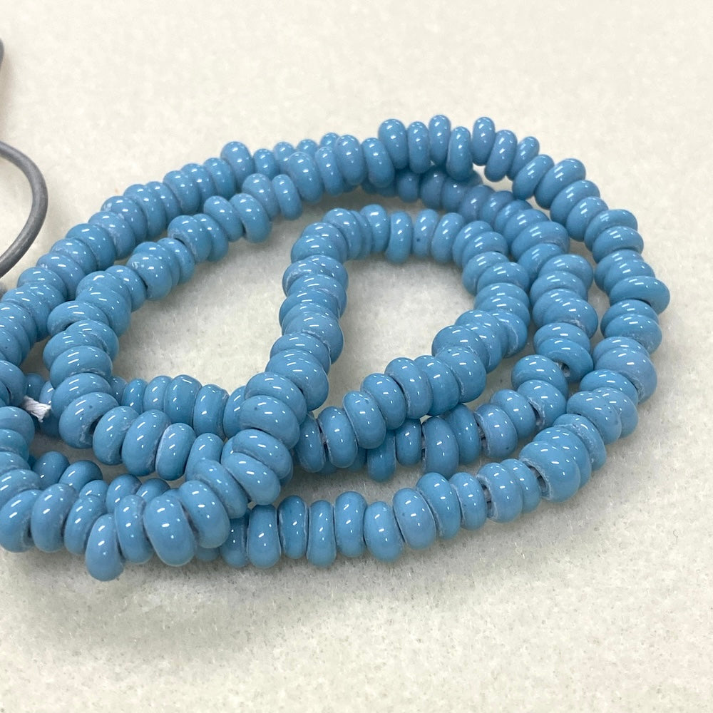 3x6mm Donuts - Opaque Duck Egg Blue - Java Glass Lampwork Beads - (1 strand)