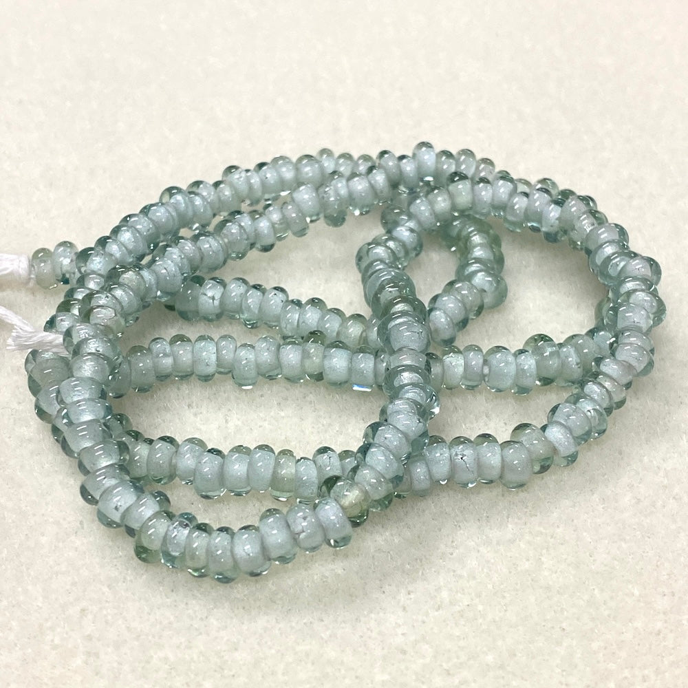3x6mm Donuts - Transparent Light Sea Green - Java Glass Lampwork Beads - (1 strand)