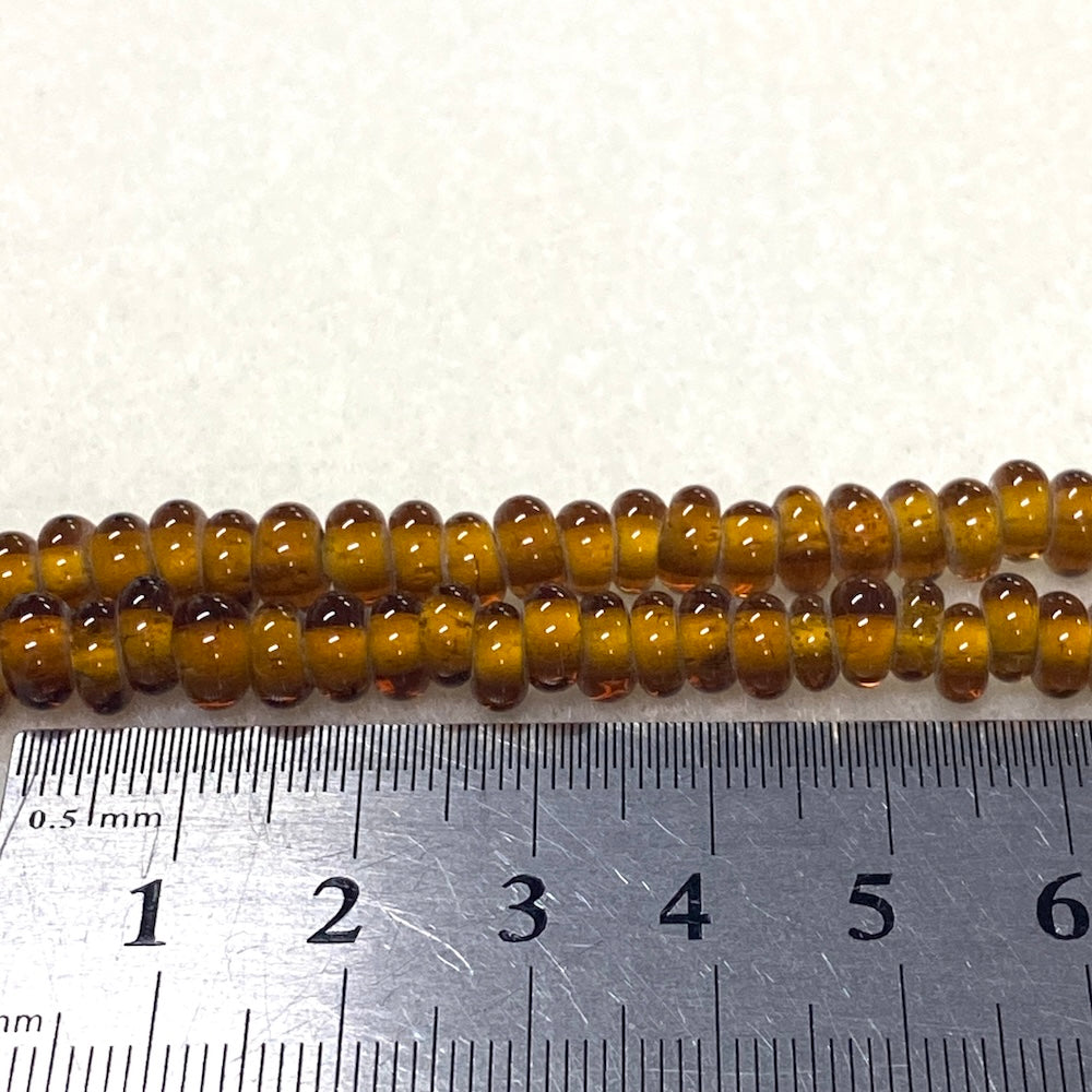 3x6mm Donuts - Transparent Dark Amber - Java Glass Lampwork Beads - (1 strand)