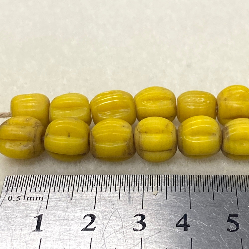 Melons - Mustard Matte Opaque - Java Glass Lampwork Beads - (1 strand)