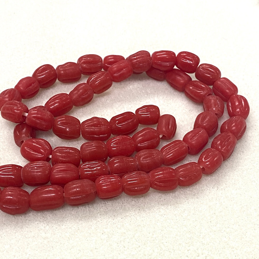 Melons - Red Opaque - Java Glass Lampwork Beads - (1 strand)