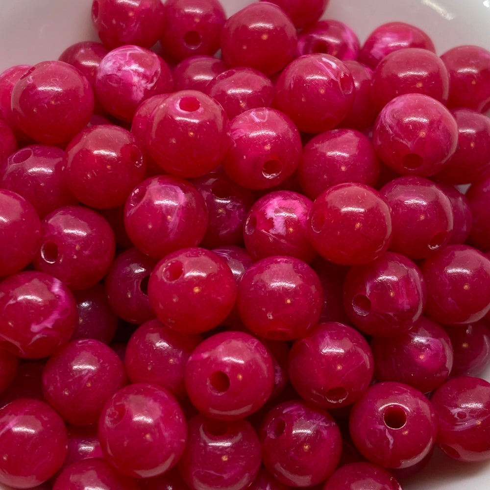 8mm Round (50) - Pink - Vintage Opaque Marbled Effect Beads