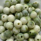 8mm Round (50) - Cream w. Sage Swirl Opaque - Vintage Lucite Beads