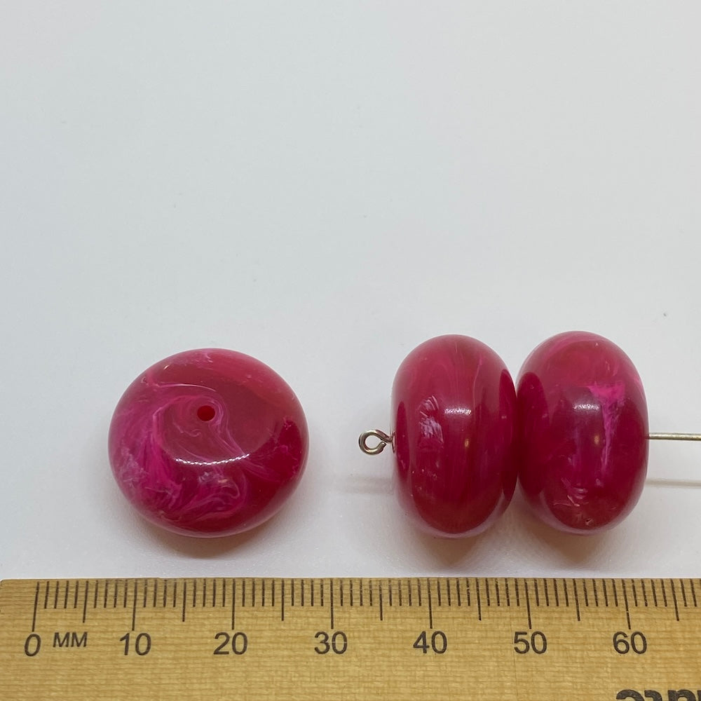 10x20mm Rondelle (10) - Pink - Vintage Opaque Marbled Effect Beads