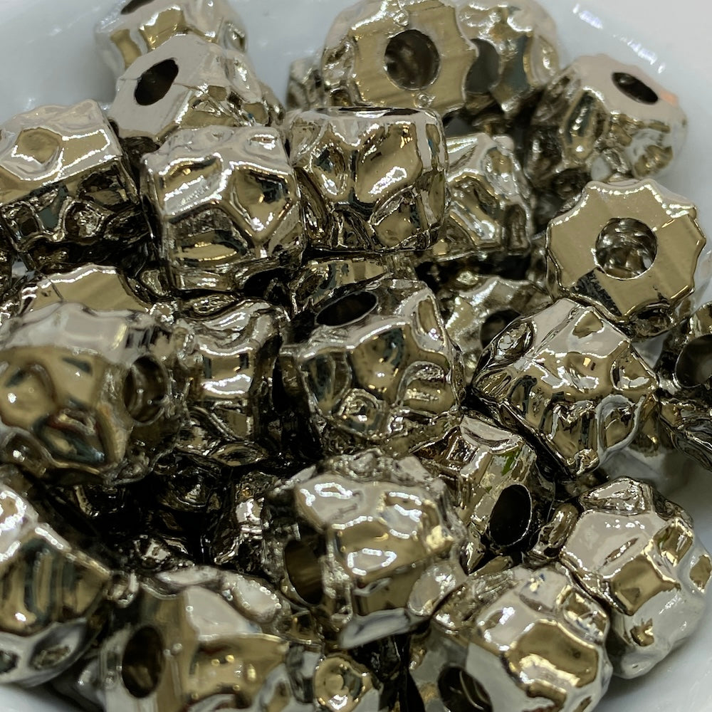 10mm Drum (25) - Silver - Vintage Metalised Beads