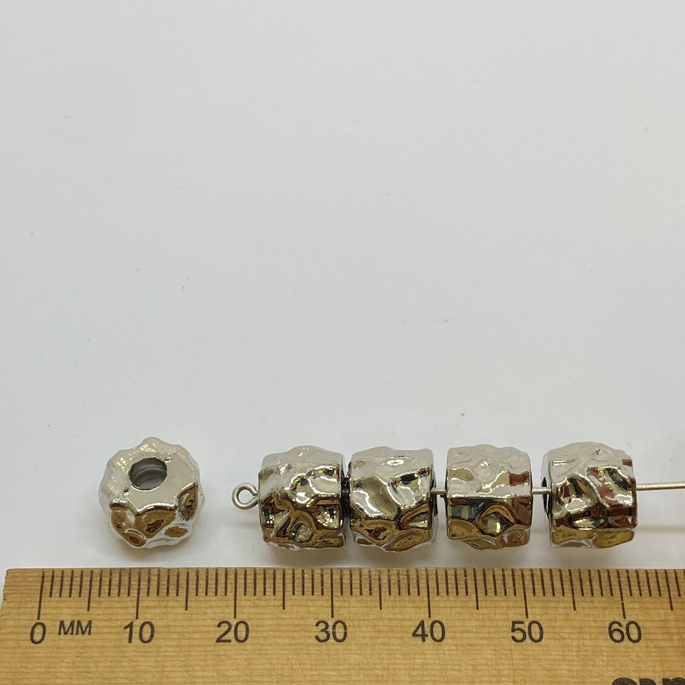 10mm Drum (25) - Silver - Vintage Metalised Beads