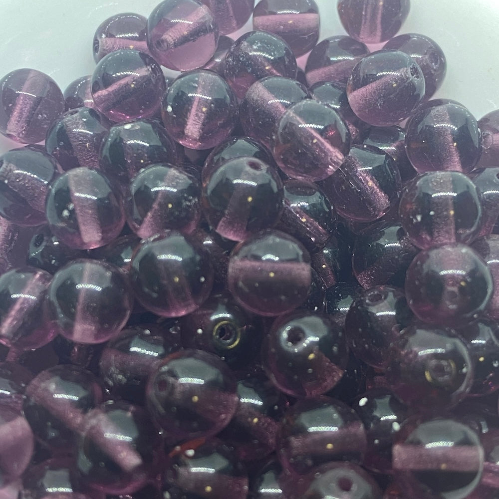 8mm Round (25) - Transparent Amethyst - Vintage Czech Glass Beads