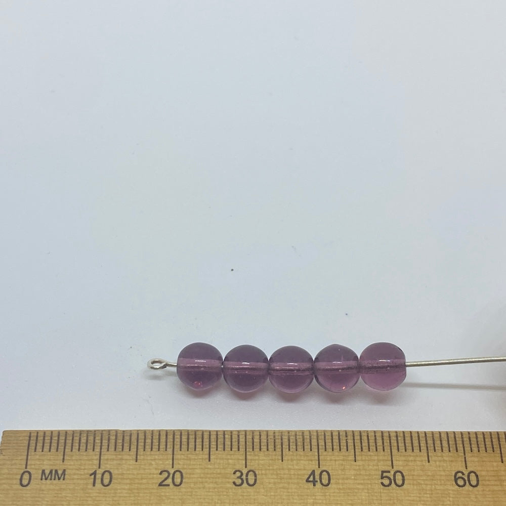8mm Round (25) - Transparent Amethyst - Vintage Czech Glass Beads