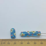 Folk Art Tube Bead (10) - Transparent Turquoise Blue w. Yellow - Vintage Handmade Glass Lampwork Beads