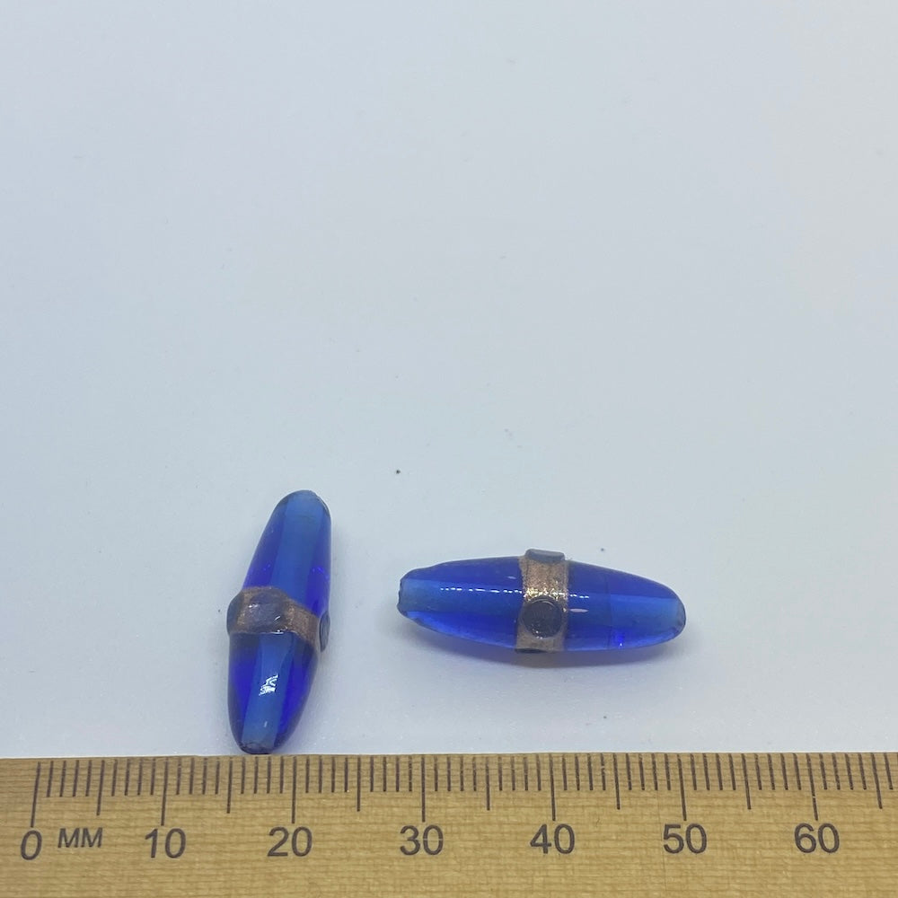 23x8mm Rice (10) - Transparent Blue w. Aventurine - Vintage Indian Lampwork Beads