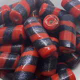 23x10mm Tube (10) - Red Opaque w. Aventurine on Black - Vintage Handmade Glass Lampwork Beads