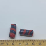 23x10mm Tube (10) - Red Opaque w. Aventurine on Black - Vintage Handmade Glass Lampwork Beads