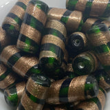 23x10mm Tube (10) - Green Transparent w. Aventurine - Vintage Handmade Glass Lampwork Beads