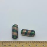 23x10mm Tube (10) - Green Transparent w. Aventurine - Vintage Handmade Glass Lampwork Beads