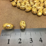 13x7mm Rice (100) -  Dark Cream w. Brown Picasso - Vintage Czech Glass Beads