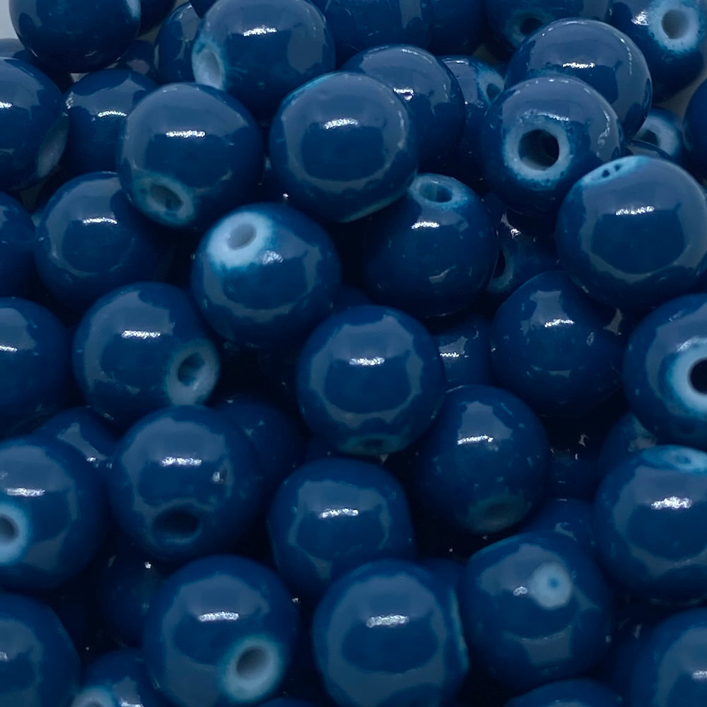 6mm (163) - Teal Blue Opaque - Round Glass Bead