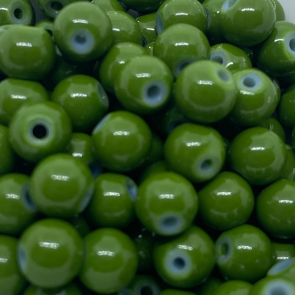 6mm (163) - Olive Green Opaque - Round Glass Bead