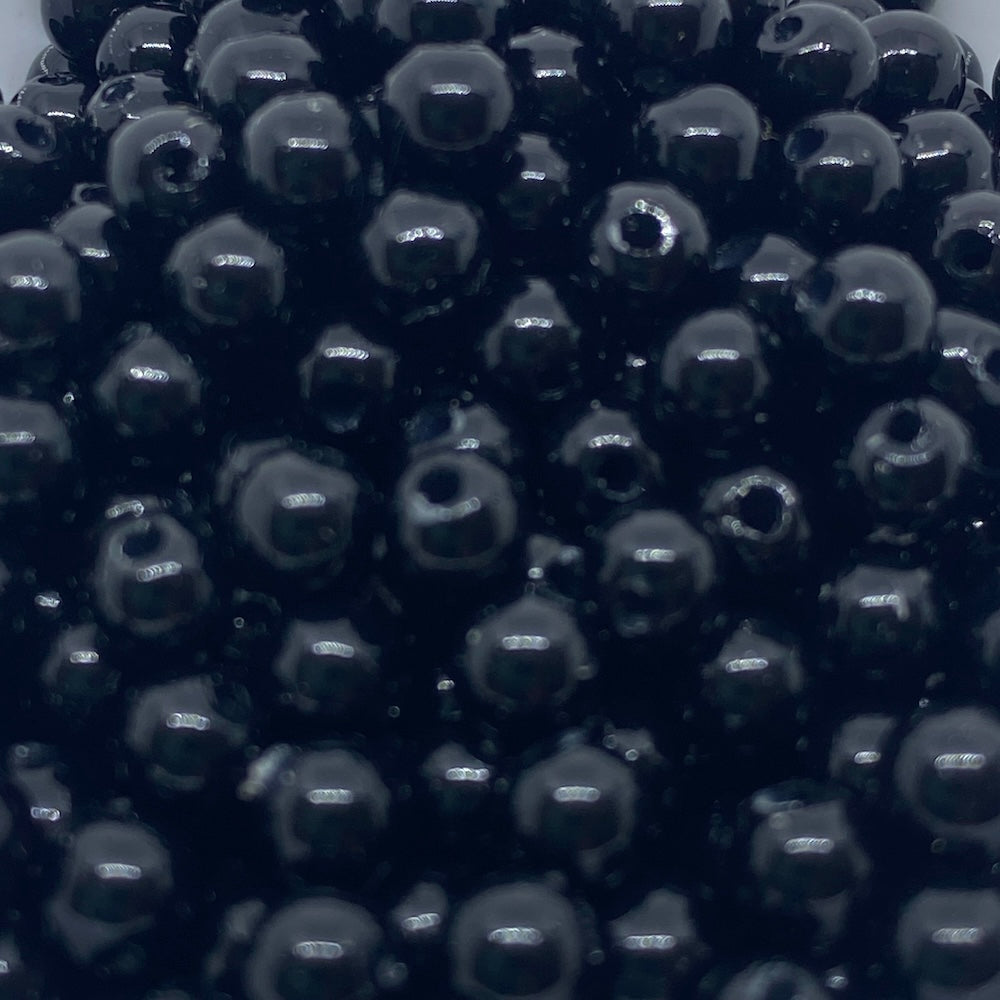 Close-up of black beads with a dark background