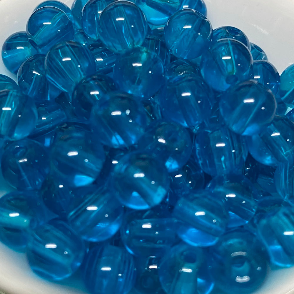 8mm (115) - Aqua Transparent - Round Glass Bead