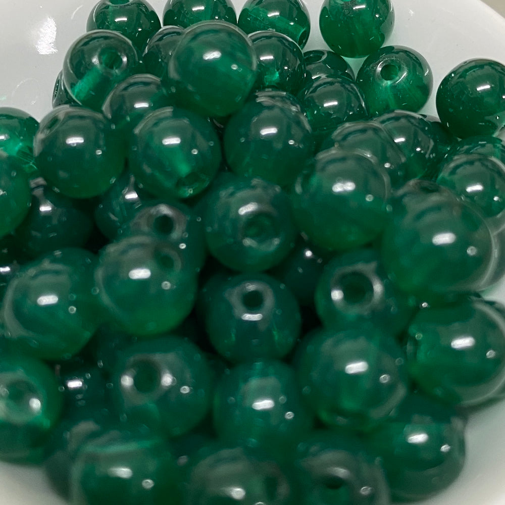 8mm (115) - Emerald Transparent - Round Glass Bead