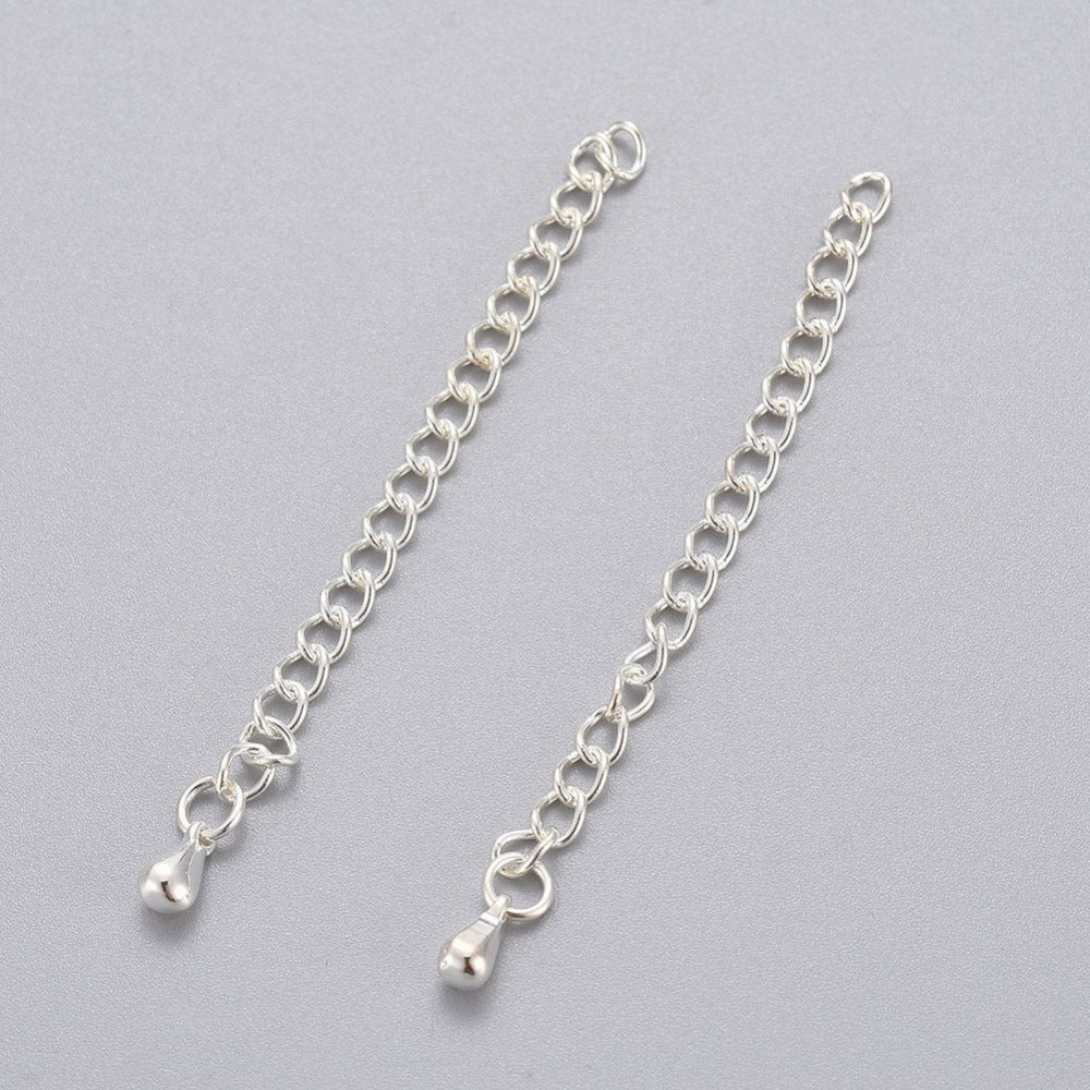 anti tarnish surface on a silver extender chain used for making necklaces longer on a light background