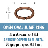 Open oval jump ring with dimensions and material details on a white background