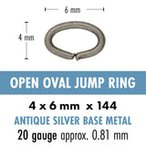 Open oval jump ring with dimensions and material details on a white background