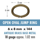 Open oval jump ring with dimensions and material details on a white background