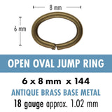 Open oval jump ring with dimensions and material details on a white background