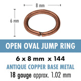 Open oval jump ring with dimensions and material details on a white background