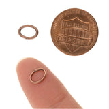 Copper jump ring on a finger next to a penny