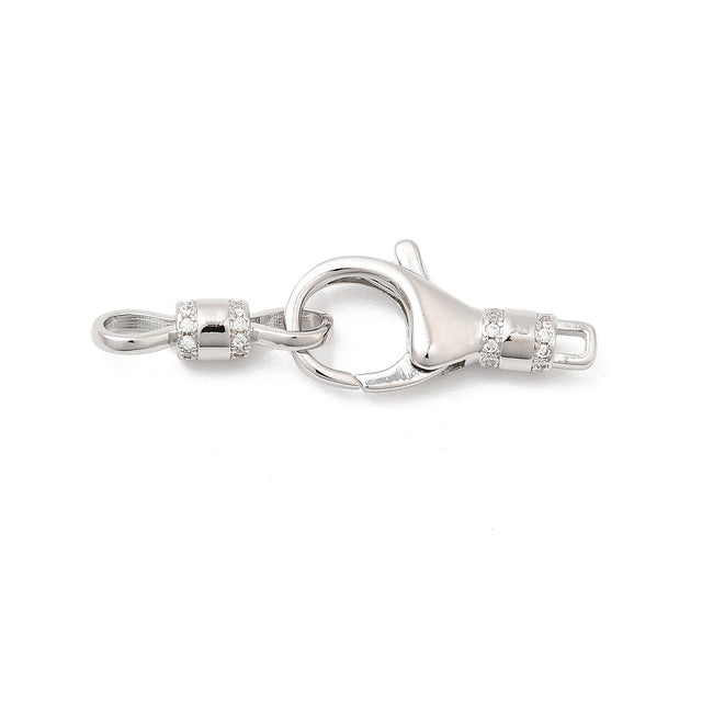 fancy silver crystal pave clasp and figure  hook on a white background