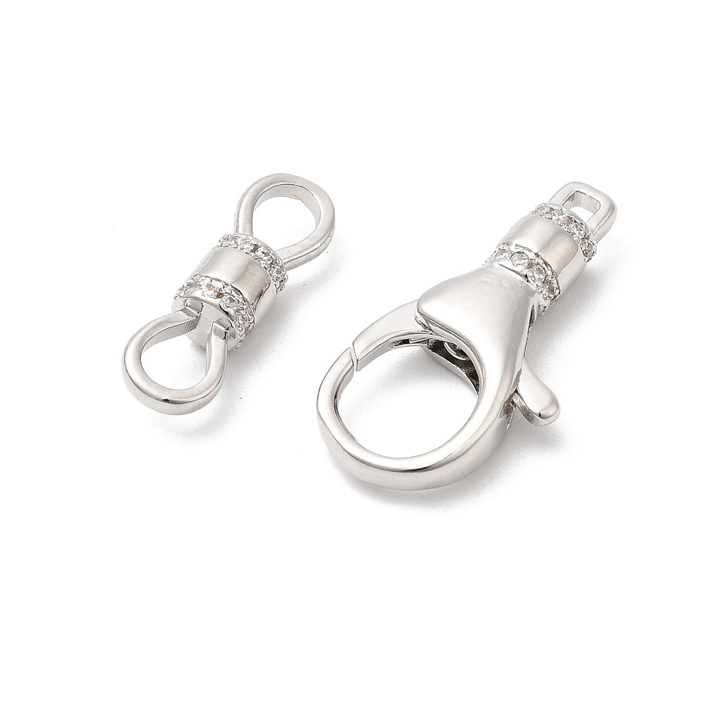 fancy silver crystal pave clasp and figure  hook on a white background