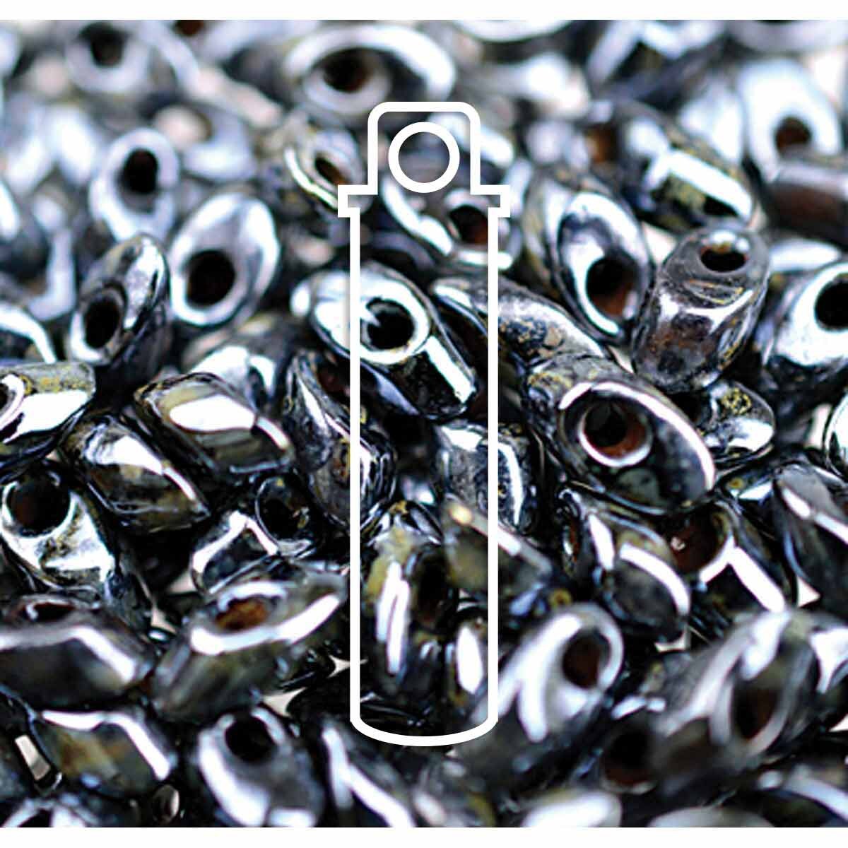 Long Magatamas - Picasso Smoky Black Lustre - 20 gram Tube - Bead Shack