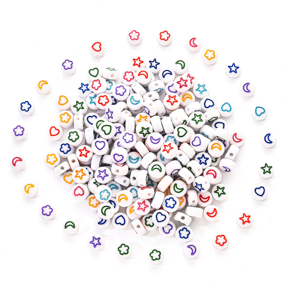 Stars Moons Hearts - White w. Colours (50)