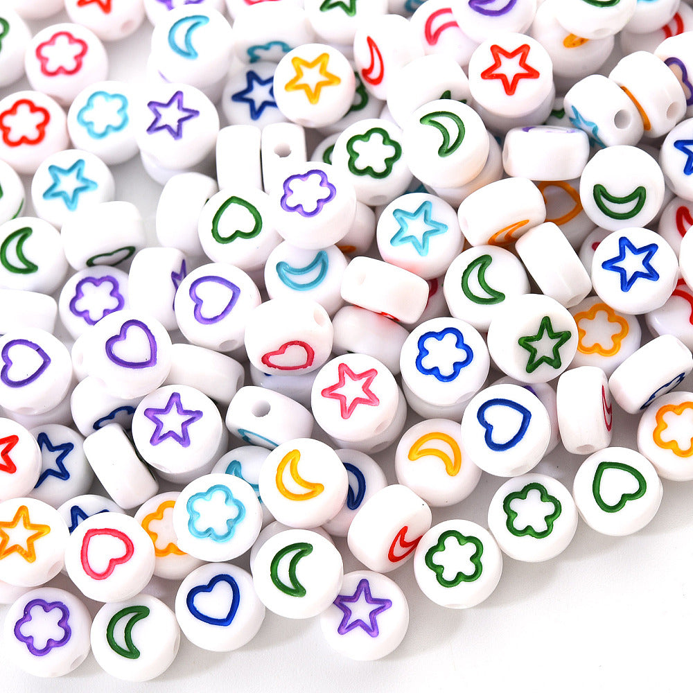 Stars Moons Hearts - White w. Colours (50)