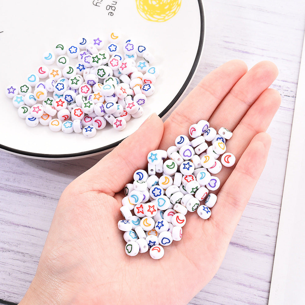 Stars Moons Hearts - White w. Colours (50)