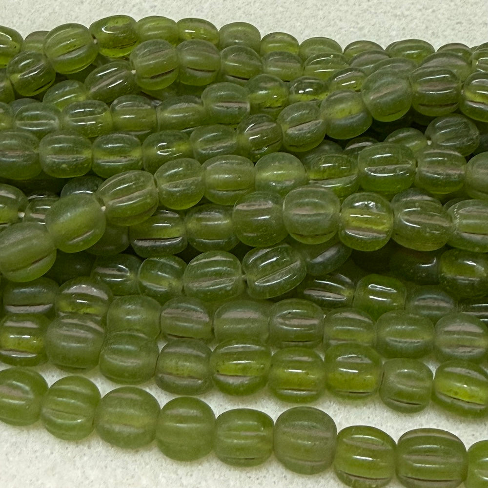 Melons - Kiwi Green Matte - Java Glass Lampwork Beads - (1 strand)