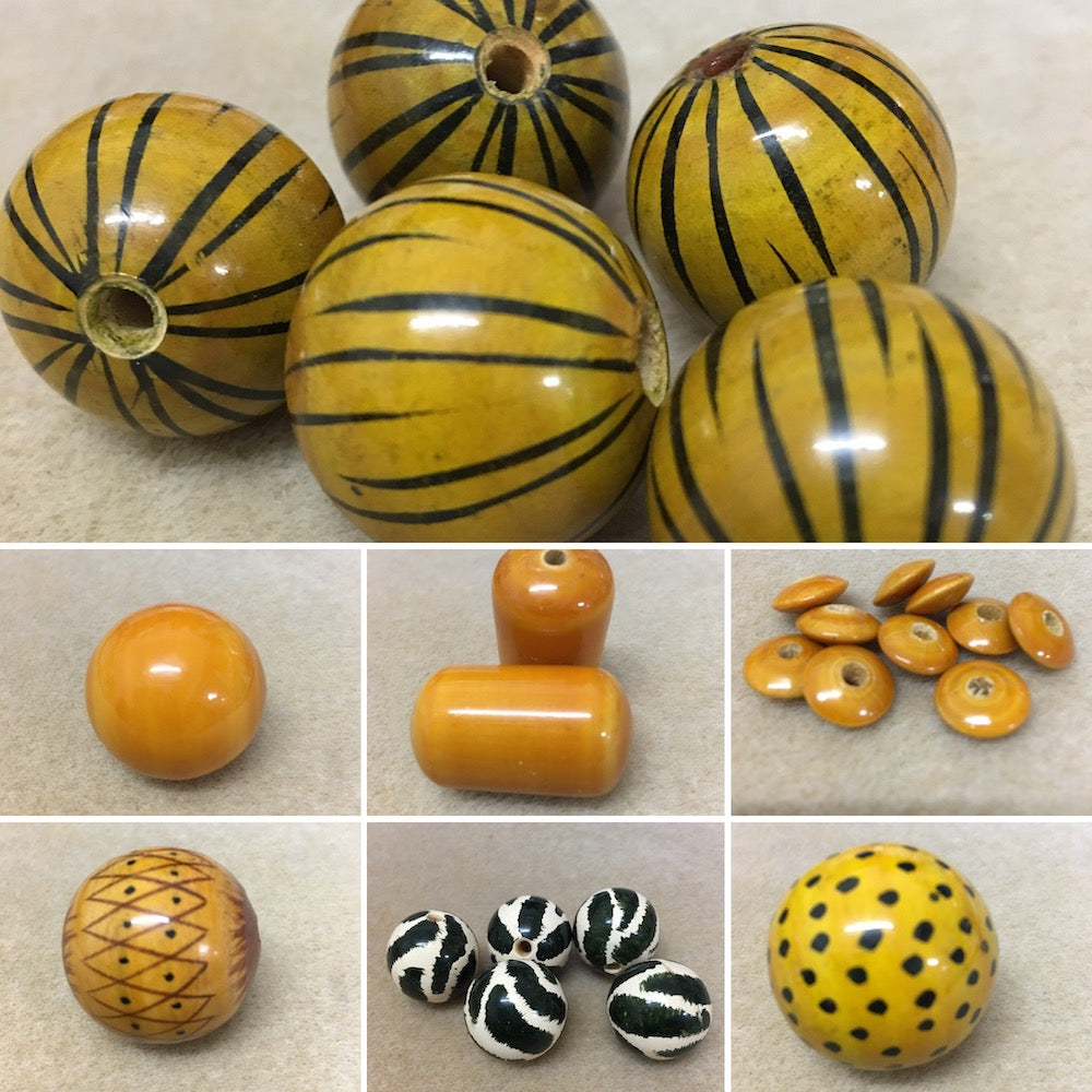 22mm Round (5) - Vintage Lacquered Wood Beads - Bead Shack
