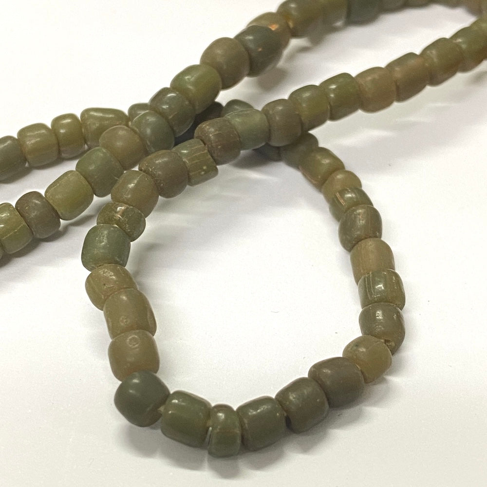 Tube - Olive Opaque Matte - Java Recycled Glass Beads - (1 strand)
