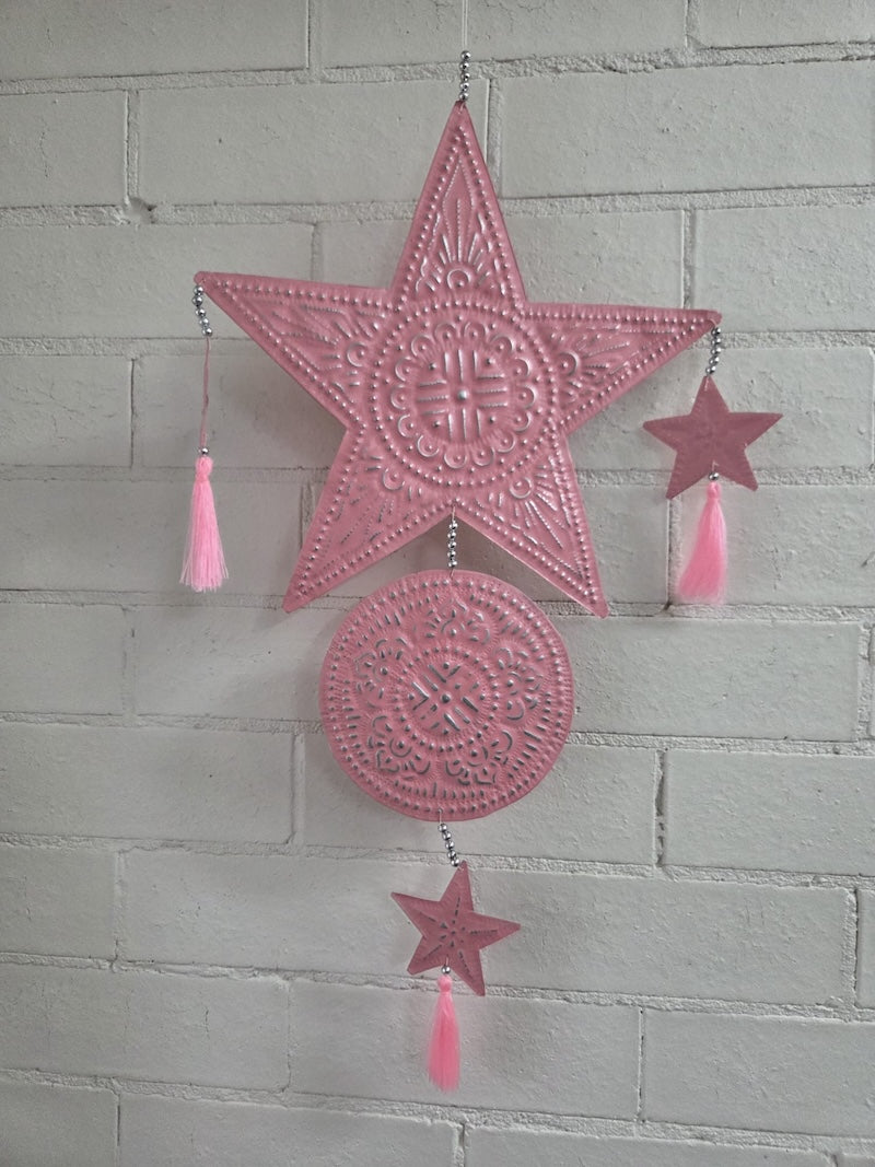 Pressed Metal Hanger Decoration - Star - Pink