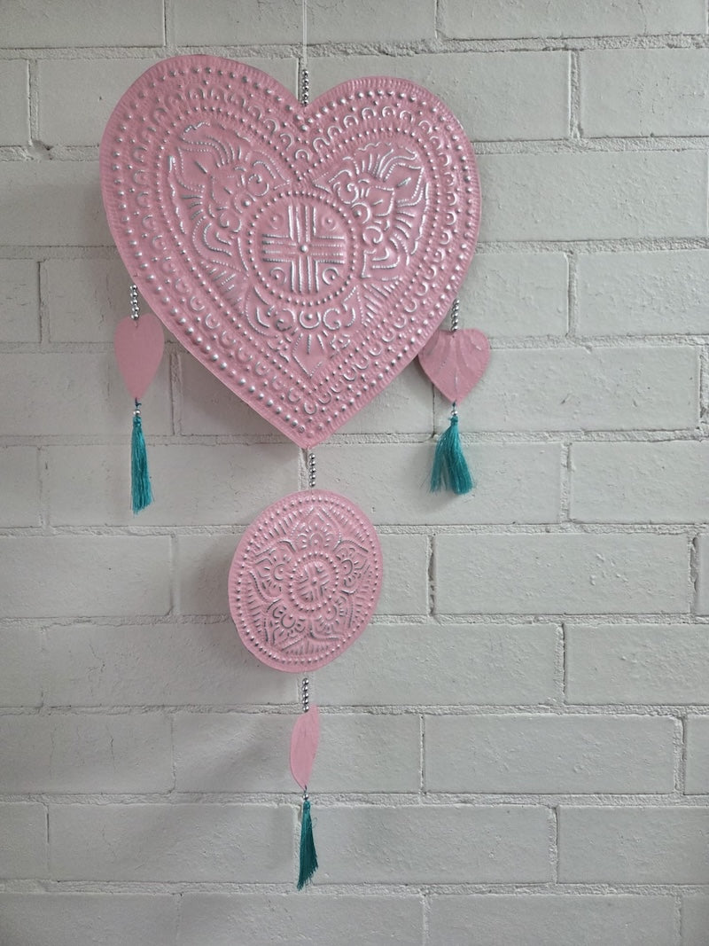 Pressed Metal Hanger Decoration - Heart - Pink