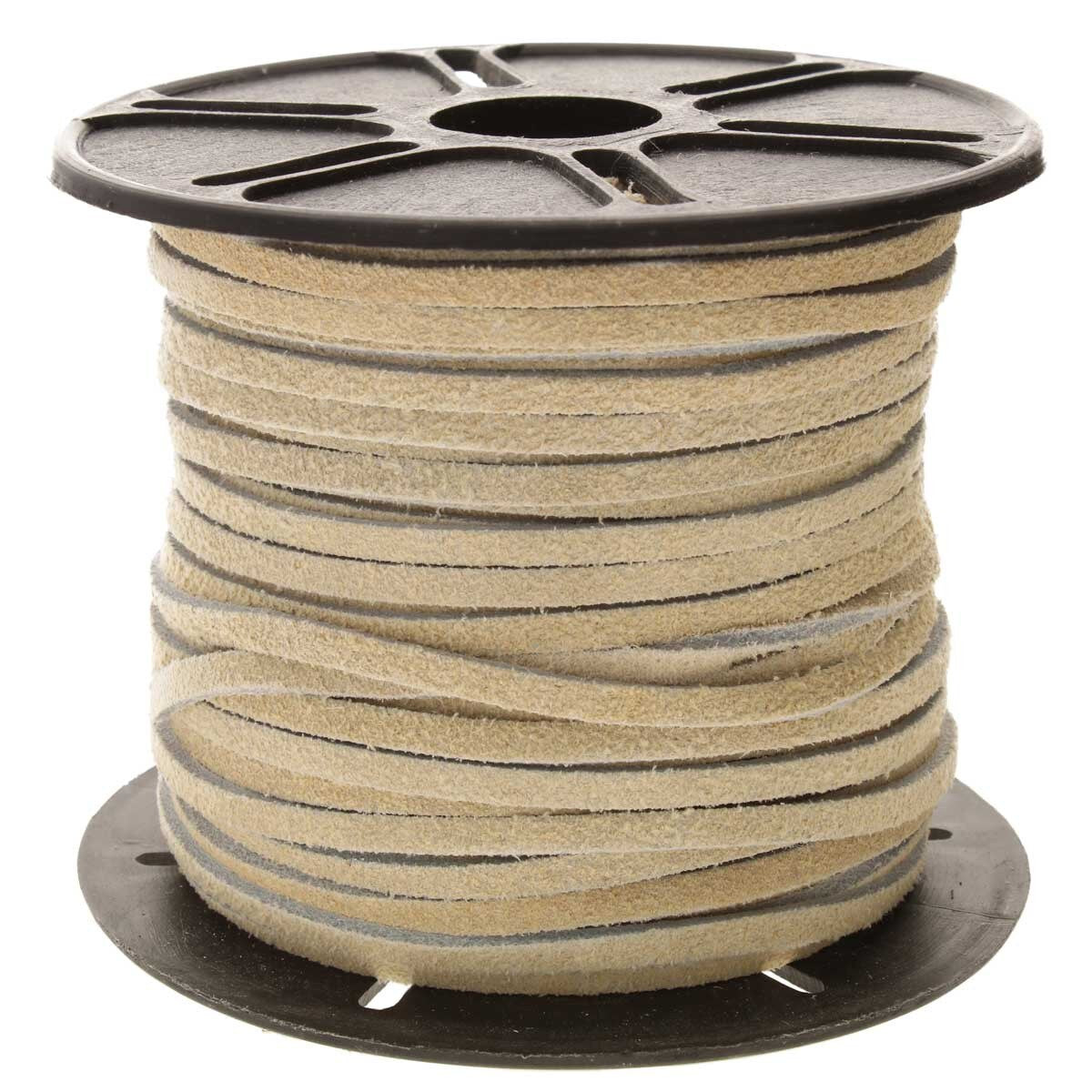 Spool of beige rope on a black plastic reel