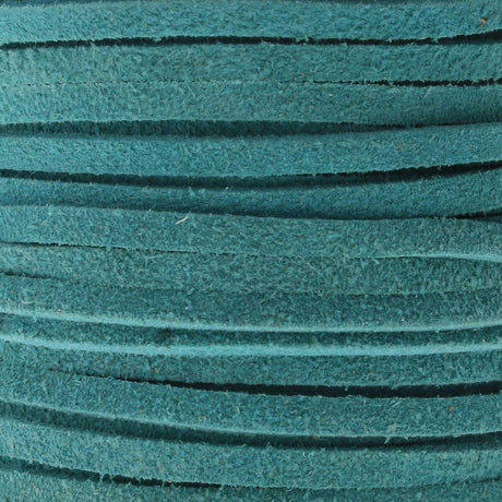 Close-up of teal-colored suede leather lace with textured surface