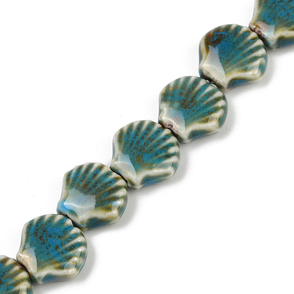 Shell Bead (2) - Teal - Porcelain - Bead Shack
