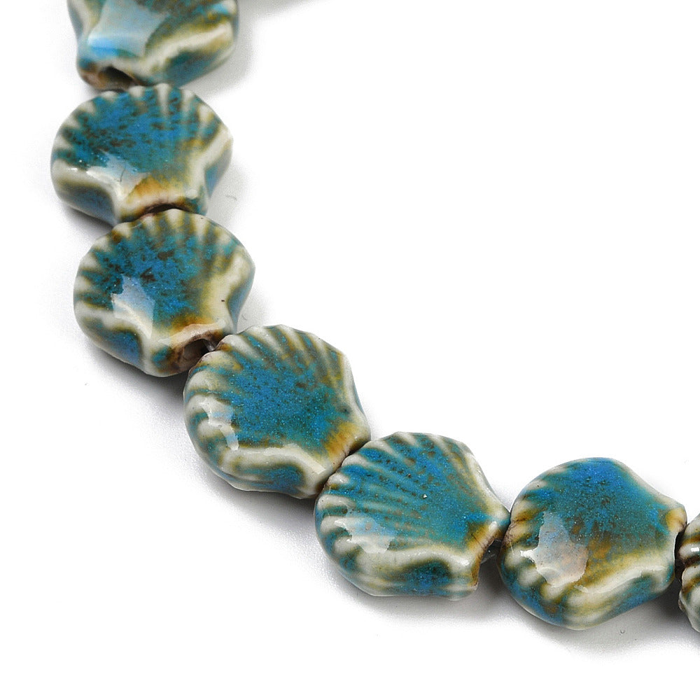 Shell Bead (2) - Teal - Porcelain - Bead Shack