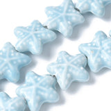 Star-shaped light blue starfish beads with a white background