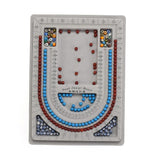 Bead design board with colorful beads arranged in a decorative pattern on a white background.